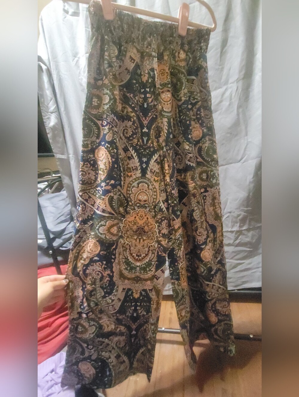 Wide Leg Paisley Print Women's Pants - Navy & Green